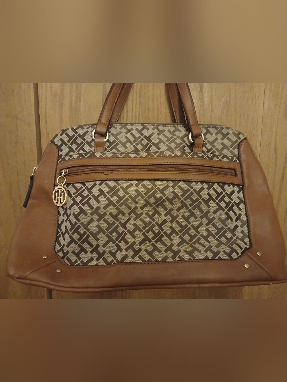 Tommy Hilfiger Brown Patterned Tote Bag - 12" x 10"